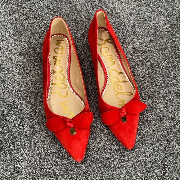 Sam Edelman Women's Red Suede Bow Raz pointed-toe Flats Size 8 - Picture 2 of 10